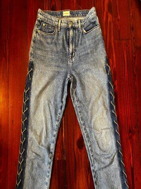 Hudson Jeans Light Wash Wide-Leg Flare with Gold Rope Lace-Up Side Seam Inset